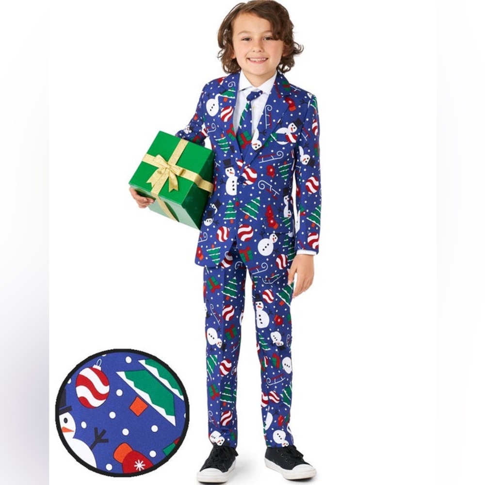 NWOT Suitmeister Christmas Snowman Blue Suit. Sizes: Large